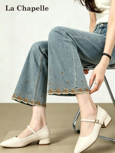 La Chapelle | Quần Jeans Nữ Vintage Thêu Xòe 3/4