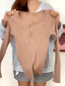 Kaos Rajut Import Lengan Panjang Wanita Atasan Korea Style Knit T-shirt Warna Solid