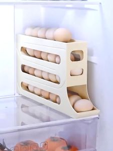 [🇵🇭 Stock&COD] Kitchen 4 Layers Automatic Rolling Egg Rack Refrigerator Egg Storage Box Egg Rack Holder Egg Container Kitchen Refrigerator Egg Dispenser Refrigerator Storage Box