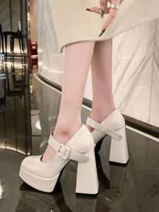 Retro High Heels French Style Small Size Barbie JK Shoes White Mary Janes Single Shoes Fashionable Solid Color Block Heel