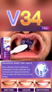 【SG Fast Shipping】V34 Pro Teeth Whitening Toothpaste Optical Color Repairing Teeth Whitening Essence Purple Toothpaste Smoker Stain Tartar Removal