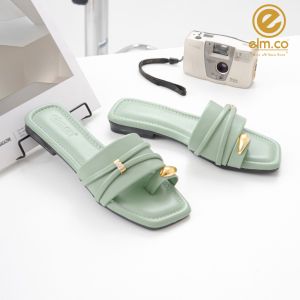 elm.co Sandal Wanita Flat Korea Cantik Casual Premium Kekinian JB4- Hitam Putih Hijau - Desain Tali Silang Sol Rata Aksen Emas
