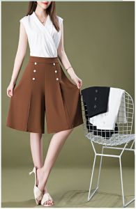 Retro Fashion Slim Fit Skirt Shorts Womens Thin High Waist Slim Wide Leg Pants Loose and Draping A-line Half Length Pants Skirts