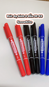 Combo 5 Bút Dạ Kính 2 Đầu M-03 Snowhite - 1 Đầu Ngòi Tròn1 Đầu Ngòi Siêu Mảnh Nhanh Khô Không Bị Phai Màu
