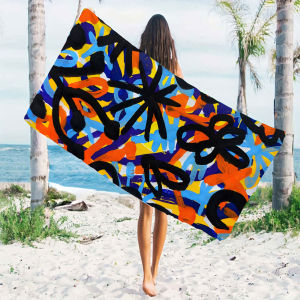 Abstract Black Floral Quick Drying Microfiber Beach Towel Lightweight for Swimming Camping Yoga - Bath Towel