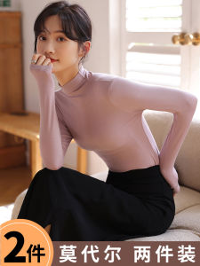 Áo Sơ Mi Modal Lót Lông Cừu Dày Dài Tay Cổ Cao Cho Nữ Mùa Thu Đông Thường Ngày Thoải Mái Thoáng Khí Dài Vừa Phải