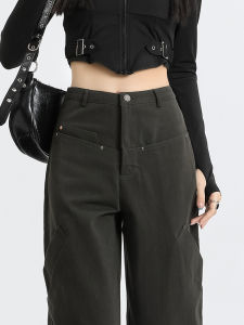 QIAOMIDUO | High Waist Grey Workwear Pants Spring Autumn Loose Straight Leg Trousers For Pear Shaped Plus Size Women Comfortable Long Trousers