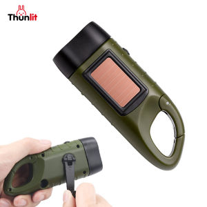 Thunlit Handcrank Flashlight with Solar Panel and Clip Small Portable Waterproof Solar Crank Flashlight Disaster Emergency Reserve