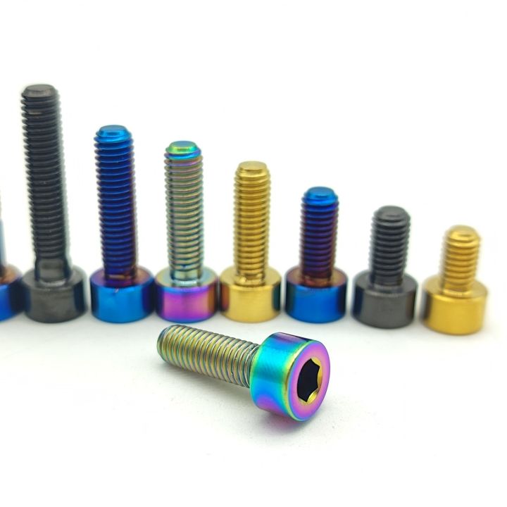 1pc Titanium Bolt M5x8 10 12 15 18 20 25 30 35 40 45 50mm Gr5 titanium  screw ti bolt for bike mortorcycle rainow/golden/blue/black/ti silver color 