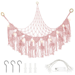 Stuffed Toy Net Hammock with Star Light Portable Plush Toy Hammock Space Saving Triangle Toy Net for Home Decoration