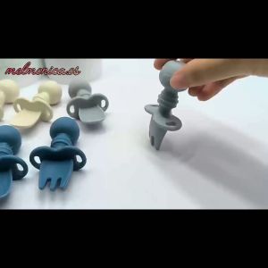 Baby Soft Silicone Short Grip Training Spoon and Fork Set