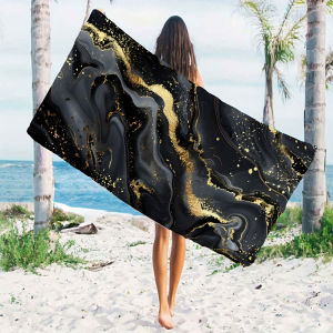 BILIBILI | Black Gold Liquid Marble Quick Drying Microfiber Beach Towel Lightweight for Swimming Camping Yoga - Bath Towel