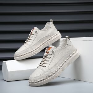 Handmade Mens Casual Shoes New Leather Wear-Resistant Anti-Slip Bean Bean Shoes Lightweight Super Soft Breathable Board Shoes Leather Shoes