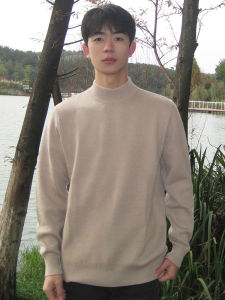 Thickened Fleece Half High Collar Mens Knitted Wool Sweater Winter Warm Inner Wear Casual Style Long Sleeve T-Shirt