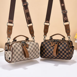 New 2025 Womens Wide Strap Crossbody Pillow Bag Soft PU Leather Vintage Floral Print Single Shoulder Handbag Commuter Style