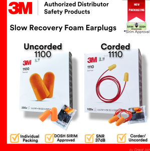 [Sell by Carton] 3M Earplug Uncorded 1100 & Corded 1110 Soft Foam Earplugs SNR 35 dB/ DOSH SIRIM Approved / Earplug Uncorded Disposable Made in Brazil