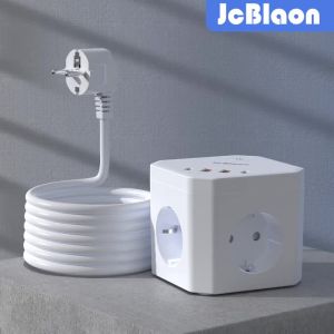 4-Way Multiple Socket with 2 x USB-A and 1 x USB-C 3680 W Cube Power Strip with 1.5 M Cable Power Cube Charger for Office