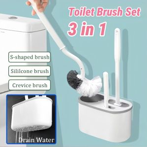 3 in 1 Toilet Brush Set Wall-mounted Multifunction Silicone Bathroom Cleaning Tools for Toilet Bowl Cleaner Toilet Brush with Holder