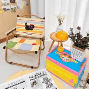 เก้าอี้พับกลางแจ้งลายการ์ตูน เก้าอี้ตั้งแคมป์แบบพกพา เก้าอี้ชายหาดน้ำหนักเบาและสะดวกสบายพร้อมพนักพิง เหมาะสำหรับการตั้งแคมป์ ปิกนิก บาร์บีคิว ชายหาด ตกปลา รับน้ำหนักได้มาก