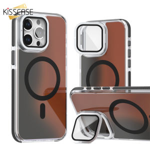 Kisscase Laser Gradient Với Ống Kính Khung giá đỡ Ốp điện thoại cho Iphone 15 14 13 12 Pro Max Cộng Với Magsafe Không Dây Sạc Acrylic Bao Gồm Tất Cả Chống-Mùa Thu Chống Sốc Ốp lưng cho iPhone 15 14 13 12 11