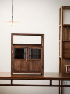 Black Walnut Wooden Cabinet Multi-functional Chinese Style Dining Edge Cabinet with Storage and Display Function