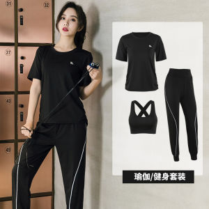 Quick Dry Large Size Yoga Set for Women Fitness Gym Morning Exercise Running Suit Sports Wear Short Sleeve Hooded Long Pants
