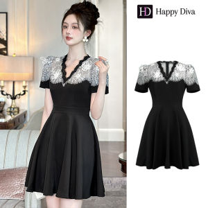 Happy Diva Womens Dresses Black Lace Mini A-Line Dress Wedding Formal Party Dresses Student Graduation Dresses Casual Dresses 21584