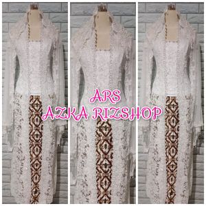 set kebaya akad nikah kebaya brukat kutubaru kebaya brukat premium kebaya kutubaru putih + slendang mutiara
