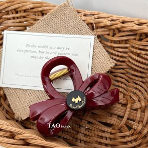 Fashionable Red Versatile Medium Size Half up Shark Clamp Doggie Bowknot Black Clip for Girls Hair Accessories