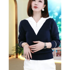 Faux Two-Piece Stylish Design Knitted Sweater Long-Sleeved Top Women