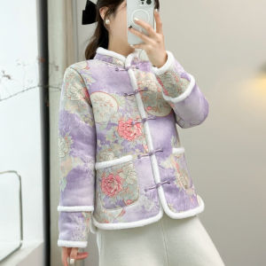 New Chinese Style Thickened Cotton Jacket Womens Winter New Arrival Retro Tang Costume Buttoned Coat Straight Cut Online Exclusive