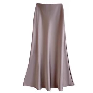 GEBOFU | Summer Satin Acetate High Waist A-Line Midi Skirt