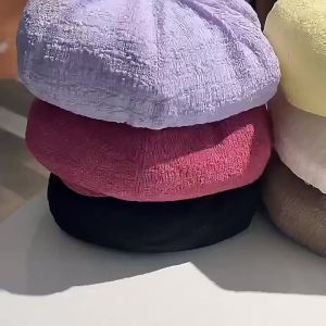 Mũ Beret Kẻ Caro Hồng Dễ Thương Phong Cách Y2K Dành Cho Nữ Chất Liệu Cotton Dệt Kim Chống Nắng Mùa Hè Họa Tiết In Lớn Mũ Họa Sĩ Kèm Nơ Đen