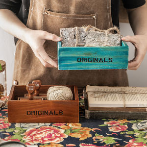 Retro Style Wooden Rectangular Tray Living Room Desktop Storage Box Key Coins Office Desk Organizer Rack Casual Handmade