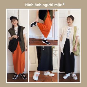 Váy Dài Thẳng Cạp Cao Màu Trơn Mỏng Cho Nữ Mùa Đông 2024 Váy Midi Cạp Cao Bằng Vải Polyester Màu Trơn Phong Cách Thường Ngày