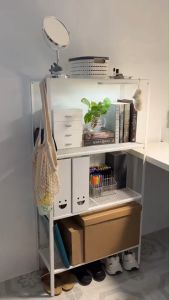 IKEA BAGGEBO ชั้นวางของ โลหะ ขาว 60x25x116 ซม