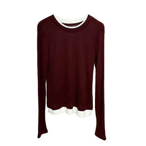 เสื้อยืดแขนยาวผู้หญิงฤดูใบไม้ผลิและฤดูใบไม้ร่วงสวมใส่สบาย ผ้าฝ้ายผสมโพลีเอสเตอร์ ทรงปกติ คอกลม เสื้อผ้าทำงาน