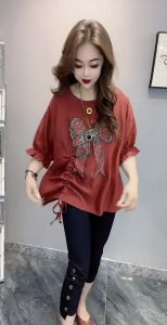 Influencer Picks Fashion Fashionable Bow Diamond Stylish Chiffon Shirt Womens Summer Pleating Stylish Small Shirt Fashion