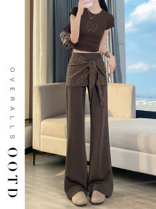 ZITENGFEI | Brown Faux Two-piece Slim Fit Flared Pants for Petite Women