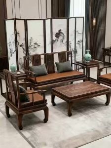 Modern Minimalist Black Walnut Wood Living Room Sofa Set Song Style Luxury High End Furniture Single Double Three Seater