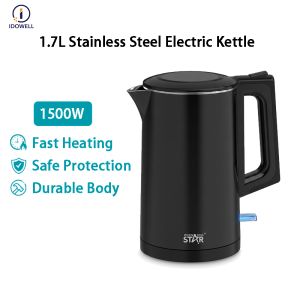 IDOWELL Electric Kettle 1.7L Stainless Steel Fast Boil 1500W Auto Shut-Off Boil Dry Protection for Home Office