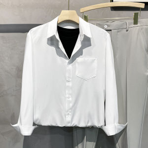 White Long Sleeve Mens Shirt Summer Thin Drapey Loose Casual Pure Color Iron Free Korean Style Loose Fit Youth Fashion