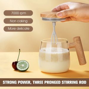 KEBIDU 400ml Self Stirring Coffee Mug with Handle Electric Stirring Mug 7000rpm High Speed Self Mixing Mug Glass Self Stirring Cup