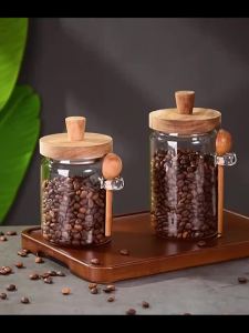 1PCS Glass Sealed Containers Grains Jar Coffee Bean Storage Jar with Spoon Spice Jars Kitchen Moisture-proof Storage Tank