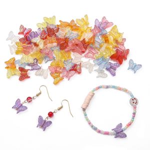 Colorful Acrylic Butterfly Bracelet And Earring Materials Transparent DIY Jewelry Accessories with Striped Coating Beads