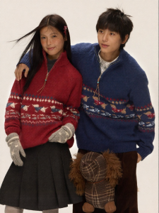 JNXS | Áo Cardigan Cổ Cao Pha Len Fair Isle