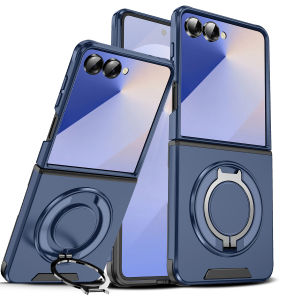 szhaiyu | Rugged Heavy Armor Ring Holder Phone Case for Samsung Galaxy Z Flip 8 7 FE 6 Magnetic Rotable Bracket Shockproof Cover