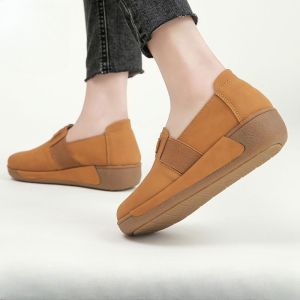 Womens Wedge Shoes Turn Fur Round Head Leather Soft Sponge Cake Bottom Pedal 2023 Casual Plus Size Womens Shoes Platform Anti-slip Fashion Work Shoes