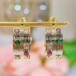 SEQUITO Classy Yellow Gold Color Jewelry Pave Setting Multicolor Round AAAAA Cubic Zircon Excellent Women Evening Party Hoop Earrings SE902