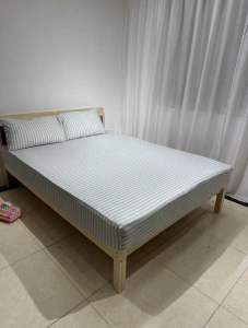 1 pc family hotel premium non-fading washable gray striped full garter fittedsheet 150*200cm(59*78inch)